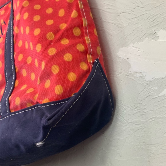 L.L. Bean Boat And Tote Red Orange Blue Polka Dot Canvas Bag Medium - Picture 4 of 16